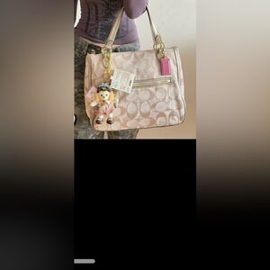 Vintage coach Poppy‎ Hallie Signature Tote Bag polka dot pattern zippered pocket
